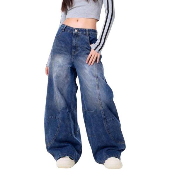 Denim - High Waisted Baggy Wide Leg Denim Jeans for Women and Men Casual Style